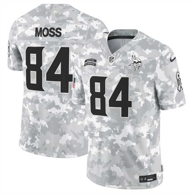 Mens Minnesota Vikings #84 Randy Moss 2024 F.U.S.E Arctic Camo Salute To Service Limited Stitched Jersey Dyin